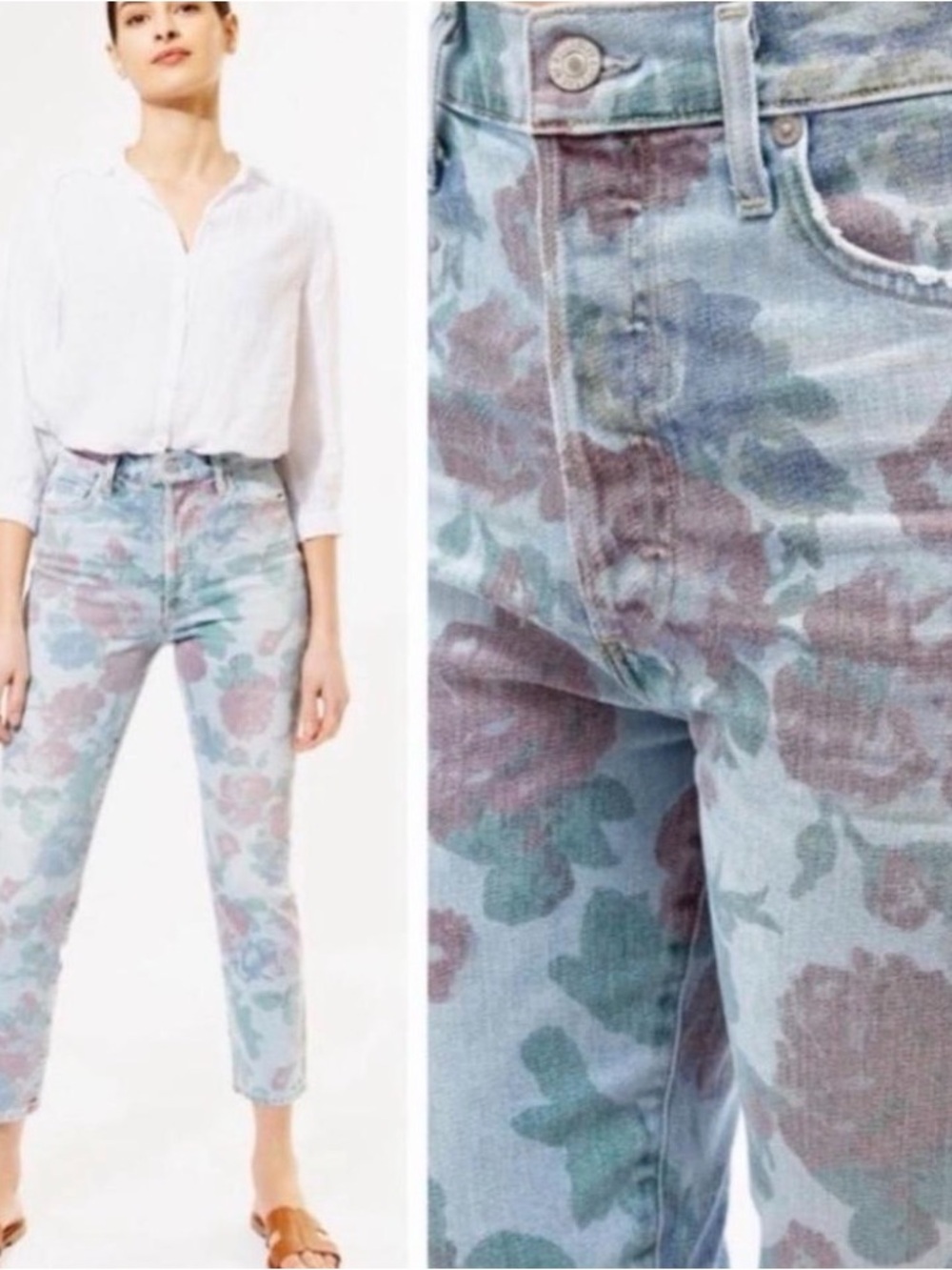 Citizens Of Humanity Floral Crop Jeans in Blue and Green